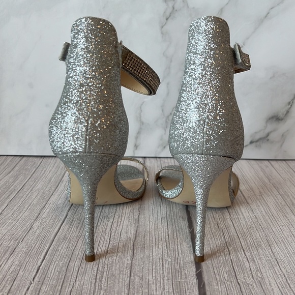 Guess Silver Jewel Ankle Straps Open Toe Heels (8) - Picture 4 of 9